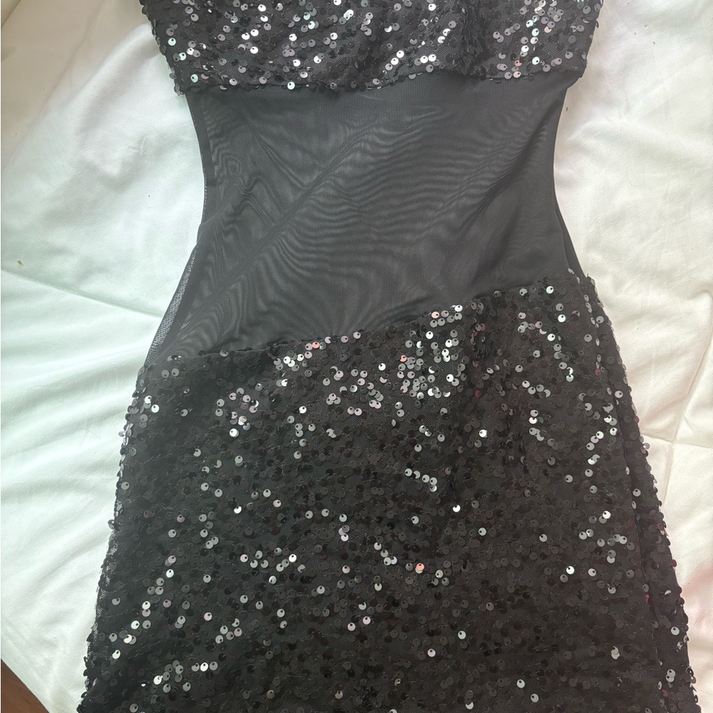Superdown Black Sequin Strapless Dress - image 2